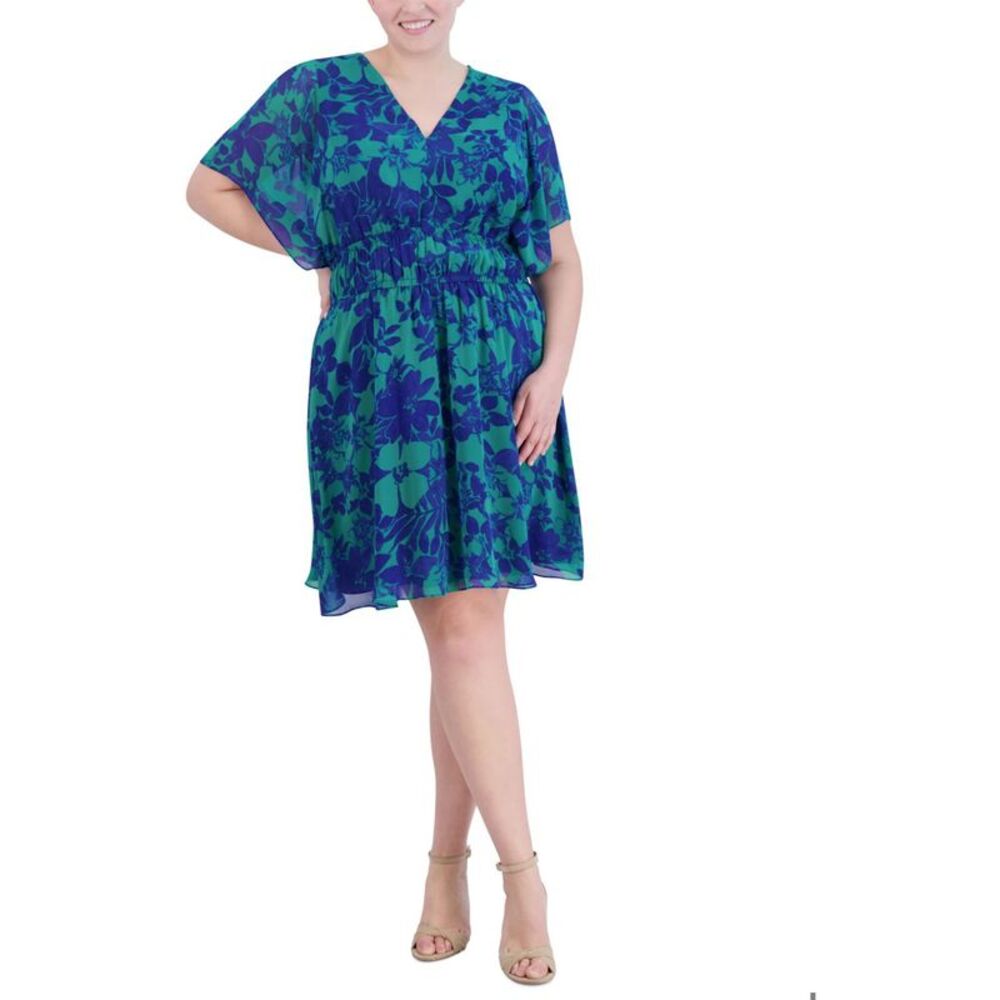 Jessica Howard Womens Smocked Waist Fit & Flare Dress, Multicoloured, Plus Si...